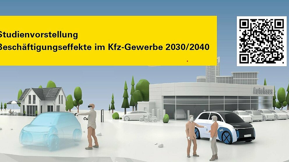 Grafisch aufbereitete Szenen, die rund um das Autohaus passieren. Konfiguration des Neuwagens via VR und spätere Schlüsselübergabe im Autohaus.