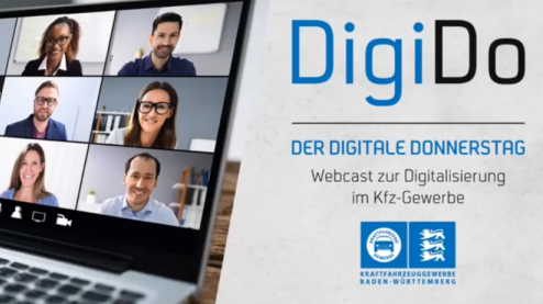 Auf einem Laptop läuft ein Web-Seminar. Das Seminar wird durch den Kfz-Verband gehostet und nennt sich DigiDo.